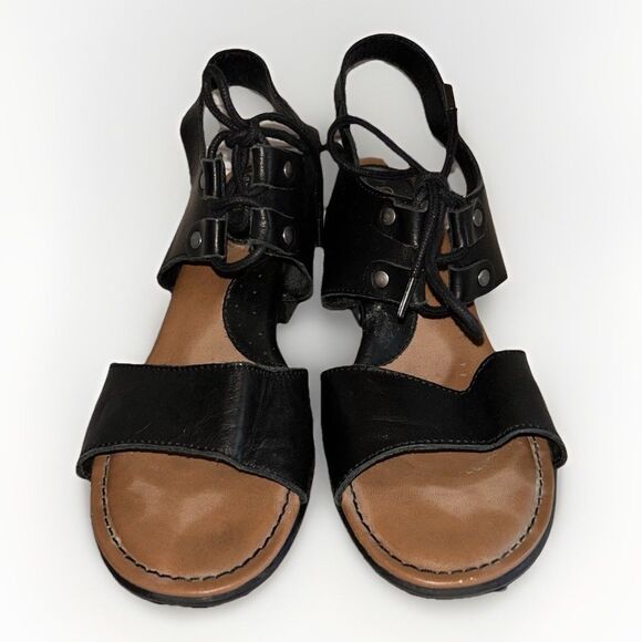 Born Concept B.O.C. Ángulo Sandals Black Leather Cuban Heel Sling Back Women’s 9 - Picture 4 of 9